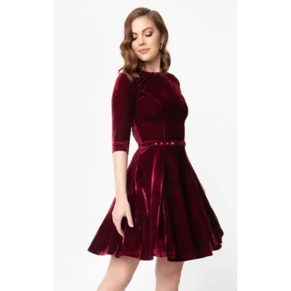Unique Vintage Retro Dark Red Velvet Swing Dress 2X NWOT